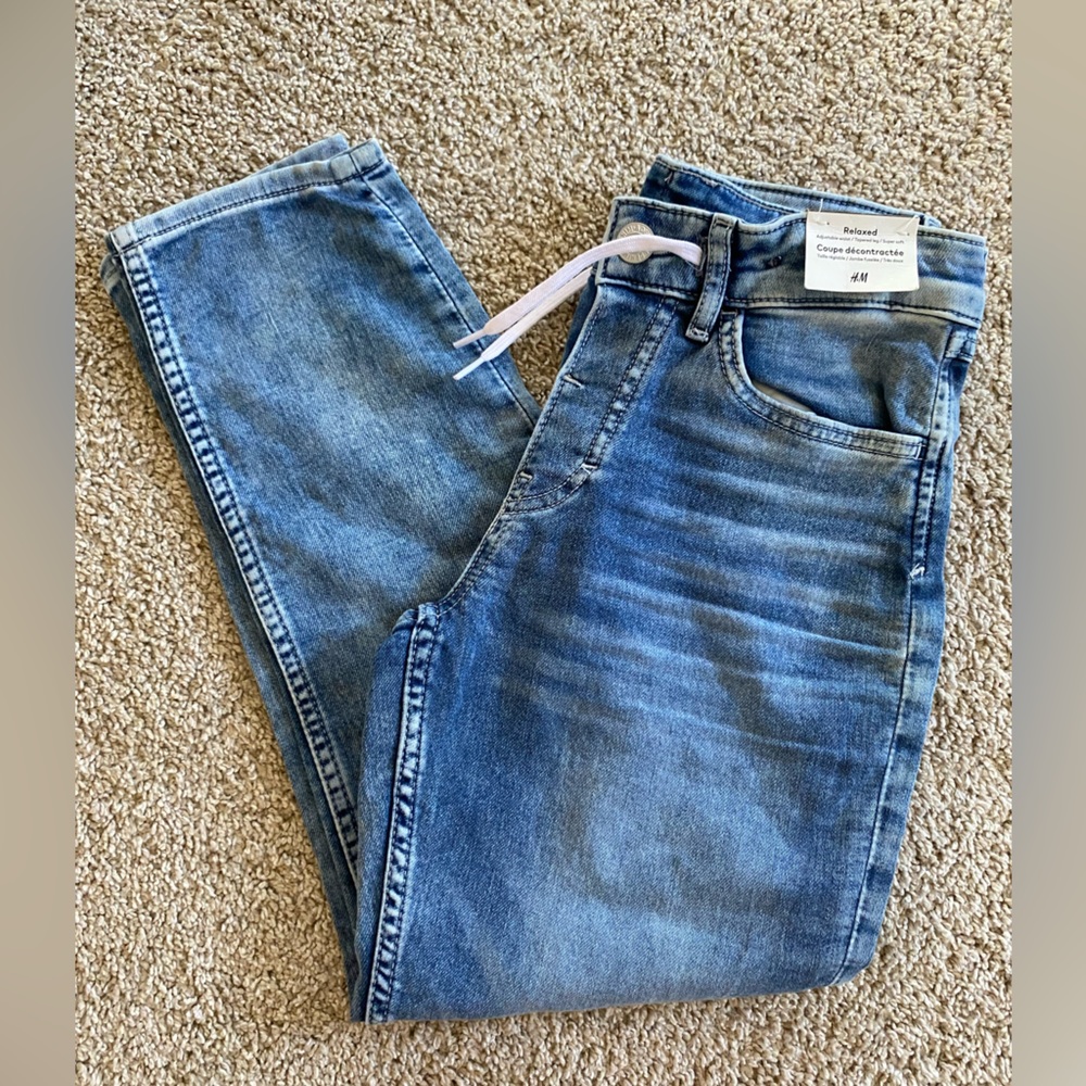 H&M Boys Relaxed Adjustable Waist Light Wash Blue Jeans Size 10